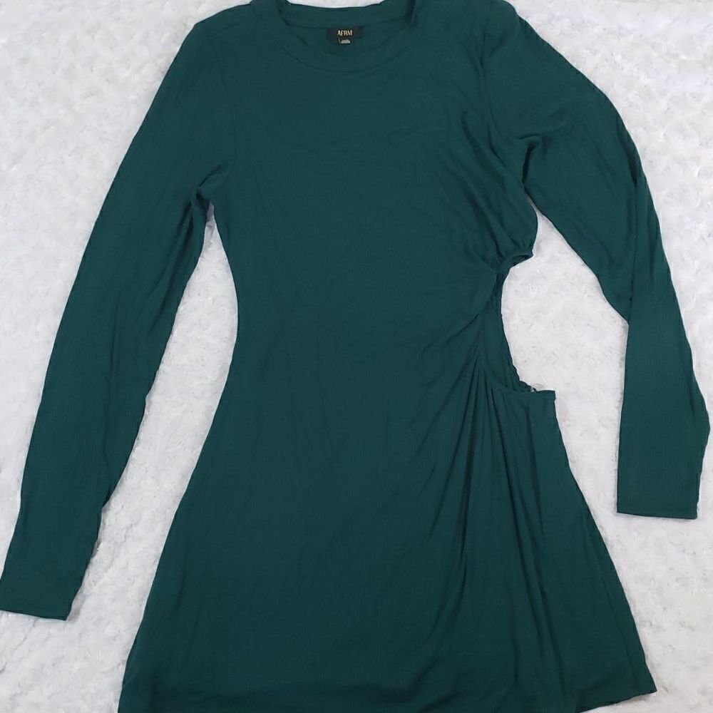 AFRM Women Marlowe Dress Long Sleeve Side Cutout Mini Lined Ribbed Stretch Sexy